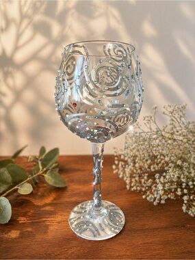 Lolita One in a Million Hand Painted Wine Glass Blue Rhinestone Glitter Goblet